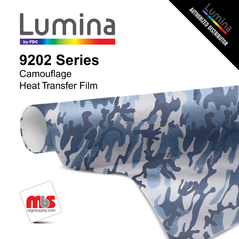  15'' x 5 Yards Lumina® 9202 Matte Blue Camouflage 1 Year Unpunched 2.4 Mil Heat Transfer Vinyl (Color code 138)
